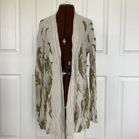 Taupe Cotton Cardigan with Feather Print - Picture 6 of 8